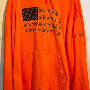 Columbia Men’s Hoodie 6X – Orange Fleece, Wildlife Flag Graphic, Big & Tall